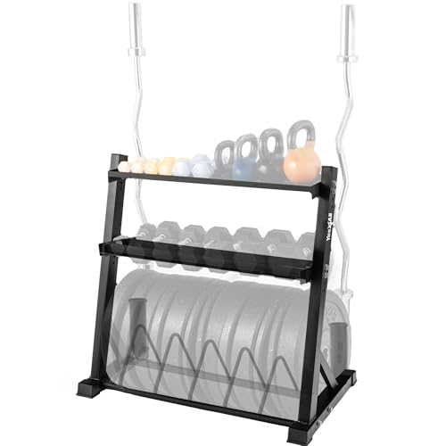 Yes4All 6 Pegs & 4 Barbell Storage Racks Load Up to 1190 LBS - Wall Mounted Weight Plate Tree & Barbell Holder - color: B. Multi-Functional (Black), style: B. Multi-Functional