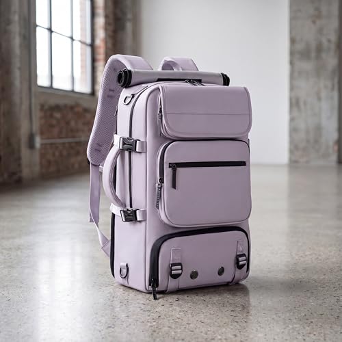 Travel BackpackWaterResistant Large LaptopBackpack with Shoe CompartmentMulti-Pocket Carry On Backpack for Business Work Trip - color: Purple
