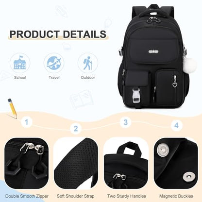 DIGOBAY Backpacks for Girls, 3PCS School Backpack with Lunch Box Pencil Pouch for Teen Girls Kids Elementary Primary Middle High College Travel School bag Bookbag Set （Black） - color: Black