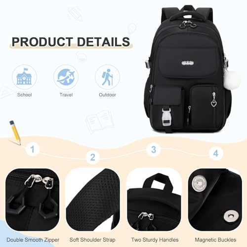 DIGOBAY Backpacks for Girls, 3PCS School Backpack with Lunch Box Pencil Pouch for Teen Girls Kids Elementary Primary Middle High College Travel School bag Bookbag Set （Black） - color: Black