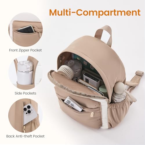 LOVEVOOK Mini Backpack Purse for Women, Small Puffer Lightweight Backpack, Casual Daily Daypack Purse for Women, back pack with Anti-theft Pocket for Travel-Khaki and Beige - color: Beige Khaki
