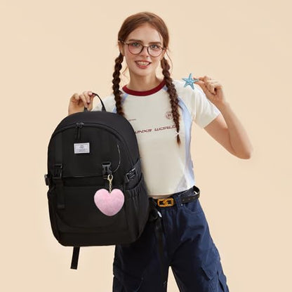 LOVEVOOK School Backpack for Teen Girls, Waterproof Travel College Bookbag for Middle High School with Large Cup Holder & Pencil Case, Fits 15.6'' Laptop, Cute Aesthetic Kids Student Backpack - color: All Black