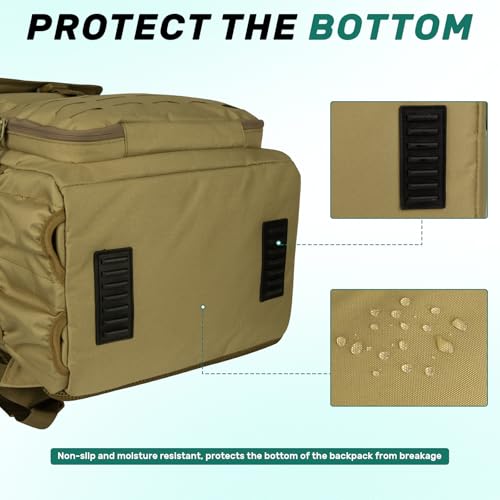 Pyrrhus 40L Fishing Backpack with Rod Holders & Insulated Cooler Compartment, Camping Cooler Tackle Storage for Anglers - color: Khaki