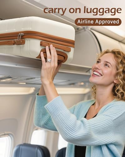 LONG VACATION Luggage Sets with Spinner Wheels, Carry on Suitcase 3 Piece - color: WHITE-BROWN, size: 3 piece set(BP)