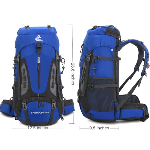Bseash 60L Hiking Camping Backpack with Rain Cover, Waterproof Large Capacity Outdoor Sport Travel Daypack Climbing Touring (Blue) - color: Blue