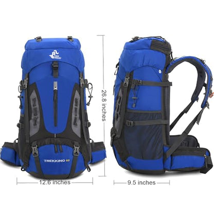 Bseash 60L Hiking Camping Backpack with Rain Cover, Waterproof Large Capacity Outdoor Sport Travel Daypack Climbing Touring (Blue) - color: Blue