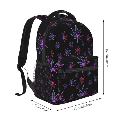 Lightweight Daypack Trippy Neon Purple Weedleaf Leaf Black, Casual Laptop Backpack with Multi Pockets for Work, Travel and Outdoor - color: Pattern (9)