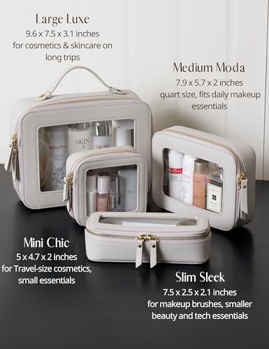 Popvibe Clear Makeup Case Toiletry Bag Travel Medium Clear Cosmetic Bag with Zipper, Make Up Bag Organizer Traveling TSA Approved Transparent Bag Car for Essentials, Mini & Medium, Beige Grey - color: Beige Grey, style: Mini & Medium