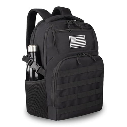 TBNBO Small Military Tactical Backpack for Men, Travel Hiking Black Backpack with Bottle Holder on Both Sides, 25L Laptop Backpack for Work, Men's Assault Bag Back Pack - color: 25lblack