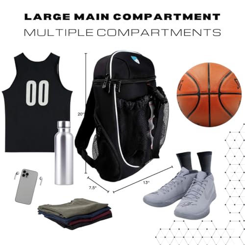 Hard Work Sports Basketball Backpack with Ball Compartment Spacious Shoe Storage for Basketball, Large Sports Bag for Boys Youth