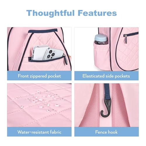 KAVIGOR Pickleball Bag, Quilted Pickleball Backpack with Shoe Compartment & Waterproof Pocket, Pickle Ball Paddle Bag Fits 2 to 4 Paddles for Women and Men - color: Pink