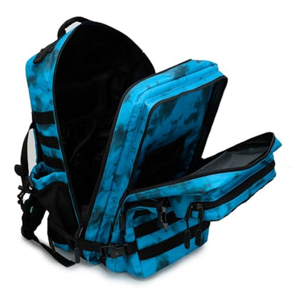 45L Military Tactical Backpack for Men & Women Bug Out Bag Assault pack Molle Daypack Hiking Trekking Rucksack (2.0 side pockets （blue tie dye）) - color: 2.0 Side Pockets （blue Tie Dye）