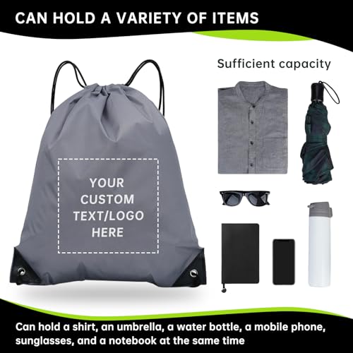 JEOHLORY pack of 50 Custom Bags With Your Logo,Drawstring Backpacks Bulk String Bag,Great for Travelling, Gym and for Everyday Use (Custom gray) - color: Custom Gray