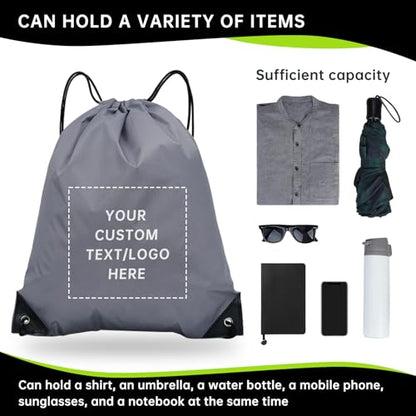 JEOHLORY pack of 50 Custom Bags With Your Logo,Drawstring Backpacks Bulk String Bag,Great for Travelling, Gym and for Everyday Use (Custom gray) - color: Custom Gray