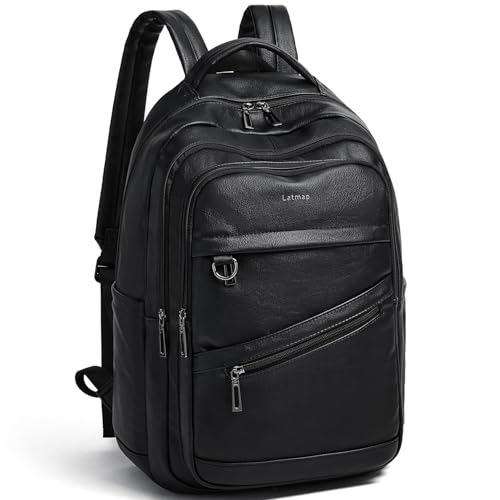 LATMAP Backpack for Women Men - Vegan Leather Backpack Purse Travel Carry-on Bag College Bookbag Work fits 16.5" Laptop, Black - color: Black