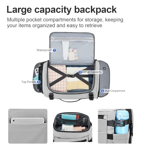 Carry On Travel Backpack with Shoe Compartment Flight Approved Laptop Backpack Expandable Work Business Backpack for Women Men Casual Daypack, Light Gray - color: Light Gray, style: A