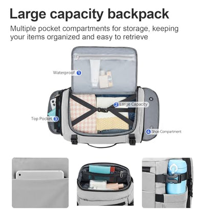 Carry On Travel Backpack with Shoe Compartment Flight Approved Laptop Backpack Expandable Work Business Backpack for Women Men Casual Daypack, Light Gray - color: Light Gray, style: A