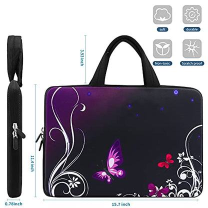 iColor 14 15 15.4 15.6 inch Laptop Handle Bag Computer Protect Case Pouch Holder Notebook Sleeve Neoprene Cover Soft Carring Travel Case for Dell Lenovo Toshiba HP Chromebook ASUS Acer Purple ICB-01 - color: Purple Butterfly