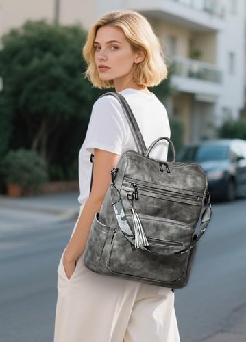 Shrrie 15.6 inch Laptop Backpack for Women,Large Leather Purse,Travel Backpacks Carry on,Water Resistant Casual Laptop Backpacks,College Backpack,Work Backpack for Women,Two-toned Deep Gray - color: Two-toned Deep Gray