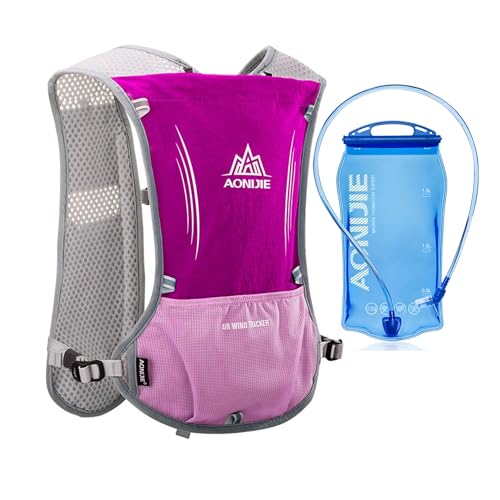 AONIJIE Hydration Vest Pack Backpack 5L 5.5L Marathoner Running Vest Race Hydration for Women and Men Trail Run Hiking Jogging - color: Rose Red +1.5L