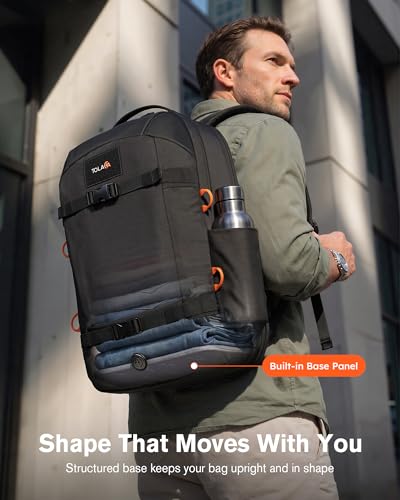 Tolaccea Travel Backpack 30L Laptop Carry On TSA Approved for Commute Trips | 100% RPET Recycled Fabric | EVA-cushioned Laptop Protection | TSA 180° Lay-flat Opening | Reinforced Stability Base Panel - color: Black