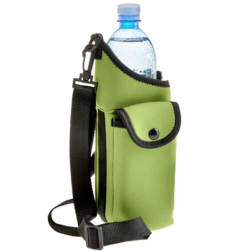 Smooth Trip AquaPockets Neoprene Water Bottle Holder with Strap - Neoprene Sling Bag with Water Bottle Holder, Phone Pouch and Adjustable Strap for Walking and Hiking - Fits up to 32 oz. Bottles