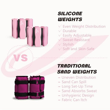 Ankle Wrist Weights for Women Men, One Pair of 2lbs/3lbs/4lbs Adjustable Arm & Leg Weights Silicone Wearable Weighted Bracelet for Pilates Yoga Walking Running Home Gym Fitness Strength Training Weight Loss Exercises Physical Therapy Dance Swimming Water