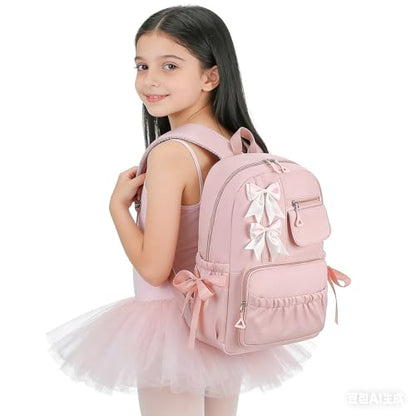 Girls Elementary School Backpack with Bows for Kids Kawaii Coquette Bookbag - color: Pink, size: Medium (15"h)