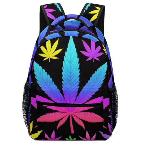 Men Women Casual Large Backpack, Cool Trippy Weed Neon Tie Dye Bookbag Lightweight Computer Bags Travel Hiking Daypack for Office College - color: Color(530)
