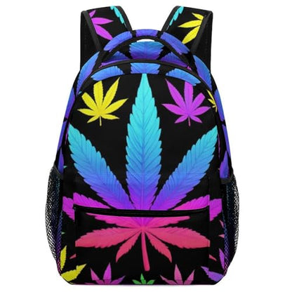 Men Women Casual Large Backpack, Cool Trippy Weed Neon Tie Dye Bookbag Lightweight Computer Bags Travel Hiking Daypack for Office College - color: Color(530)
