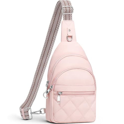 SYTRAH Sling Bag for Women, Anti-Theft RFID Crossbody Bag Nylon Sling Purse for Travel, Puffy Small backpack - color: Pink
