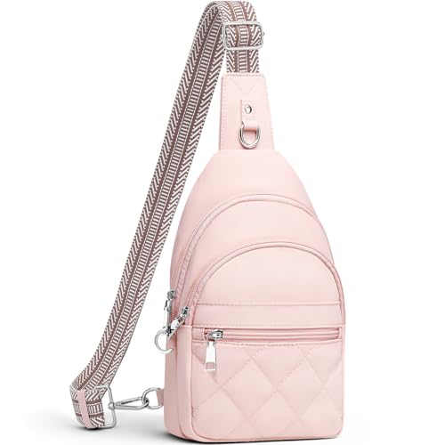 SYTRAH Sling Bag for Women, Anti-Theft RFID Crossbody Bag Nylon Sling Purse for Travel, Puffy Small backpack - color: Pink