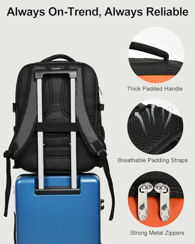 Travel Backpack for Women & Men, Carry On Personal Item Bag Flight Approved, Large Waterproof Laptop Backpack for Travel, Overnight, College & Commuting Black-Brown - color: Black/Brown