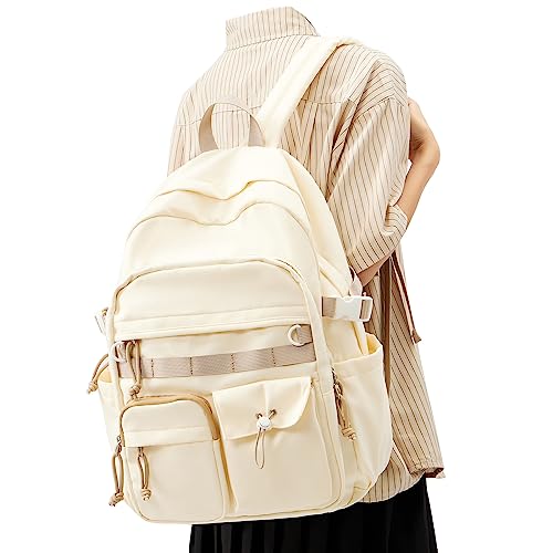 weradar Cute Backpack For School Teens Girls,Aesthetic Bookbag,Waterproof College Backpack For Women,Middle School Bag Casual Daypacks Travel Back pack With Lots of Pockets(Beige) - color: A3- Beige