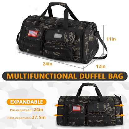 Expandable Gym Bag For Men,Tactical Large 3 in 1 Sports Duffle Bag With Shoes Compartment,Water Resistant Sports Gym Tote Bags Multi-functional Weekend Travel Backpack Overnight Bag - color: Camo Black
