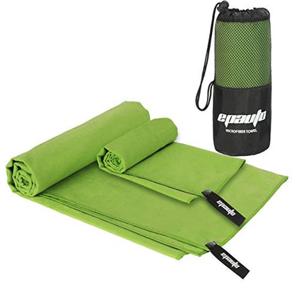 EPAuto 2-Pack Microfiber Quick Dry Towel Set - Lightweight, Super Absorbent & Compact Travel Towels (60"x30" & 24"x15") for Gym, Camping, Beach, Yoga & Backpacking, Green - color: Green