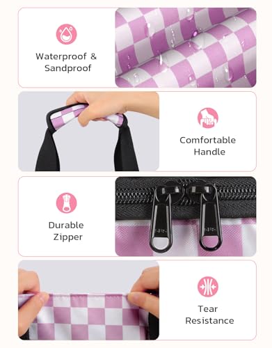 ISEYOU Beach Bag and Cooler Bag Set, 45L Waterproof XXL Foldable Tote with Zipper, 8 Pockets for Pool, Picnic, Travel - color: Pink