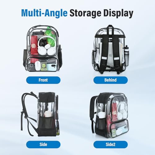 Heavy Duty Clear Backpack,18.5 inch Extra Large Clear Backpacks with Durable 0.5mm PVC,See Through Bookbag for Travel, Security,Work
