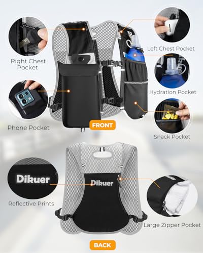 Running Vest for Women Men, Lightweight Hydration Runner Vest with Transparent Waterproof Phone Pocket, 17oz Soft Flask, Adjustable Chest Straps Reflective Backpack for Hiking Cycling Jogging - style: Grey