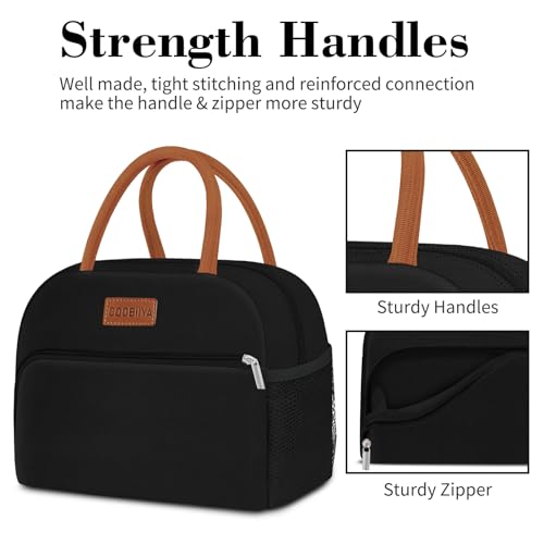 Coobiiya Lunch Box Lunch Bag for Women Men,Reusable Cute Lunch Pail bag,Leakproof,Insulated LunchBox Tote Compact 10L, Cooler Lunch Container for Work Travel Office (Black) - color: Black