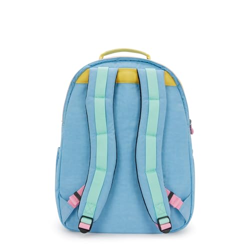 Kipling Women's Seoul Extra Large 17" Laptop Backpack, Durable, Roomy with Padded Shoulder Straps, Built-In Protective Sleeve - color: Pool Blue Mix Pop, size: 13.5''L x 17.75''H x 9''D