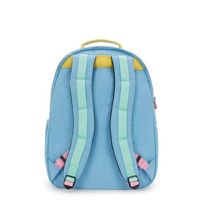Kipling Women's Seoul Extra Large 17" Laptop Backpack, Durable, Roomy with Padded Shoulder Straps, Built-In Protective Sleeve - color: Pool Blue Mix Pop, size: 13.5''L x 17.75''H x 9''D