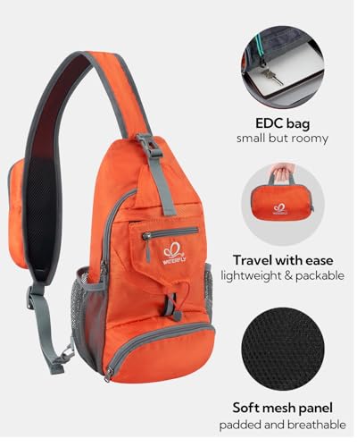 WATERFLY Packable Small Crossbody Sling Backpack Shoulder Chest Bag Daypack for Hiking Traveling - color: Orange