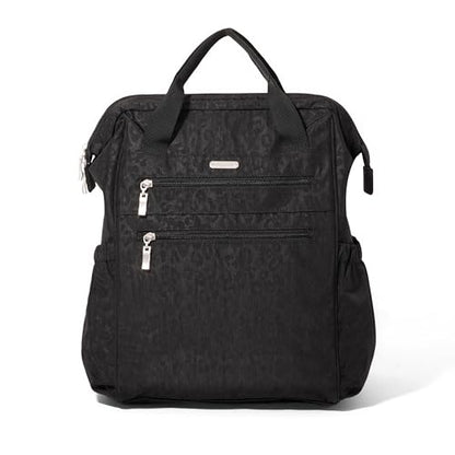 Baggallini City Scape Backpack - 15"x11" Lightweight Work Travel Bag w/Luggage Sleeve & RFID - color: Black Cheetah Emboss