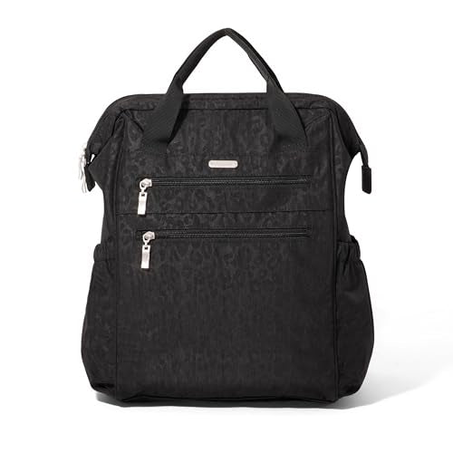 Baggallini City Scape Backpack - 15"x11" Lightweight Work Travel Bag w/Luggage Sleeve & RFID - color: Black Cheetah Emboss