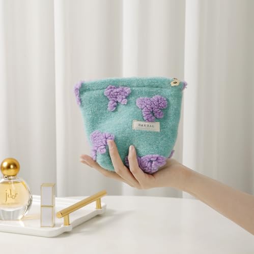 getgto 2 Pcs Makeup Bags, Large Cosmetic Bag Travel Toiletry Bag Organizer for Women, Plush Makeup Bag Small Cosmetic Pouch Purse with Zipper Gifts for Girls Teen - color: Girly green