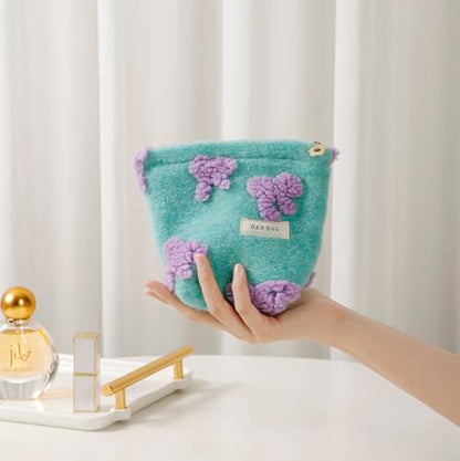 getgto 2 Pcs Makeup Bags, Large Cosmetic Bag Travel Toiletry Bag Organizer for Women, Plush Makeup Bag Small Cosmetic Pouch Purse with Zipper Gifts for Girls Teen - color: Girly green