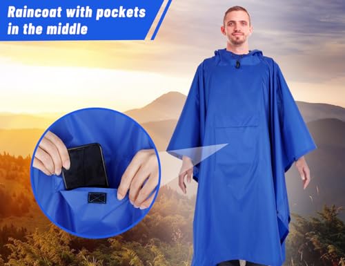 TOMSHOO Multifunctional Raincoat with Hood Hiking Cycling Rain Cover Lightweight Poncho Rain Coat Outdoor Camping Tent Mat - color: Blue