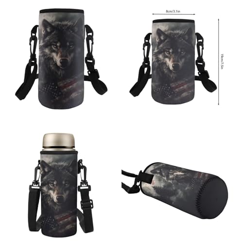Flashideas American Flag Wolf Backpack for Boys Kids Backpack with Lunch Box 32 oz Water Bottle and Water Bottle Sleeve 4Pcs Set 17" Lightweight Bookbag with Compartments for School Sturdy School Bag - color: American Flag Wolf