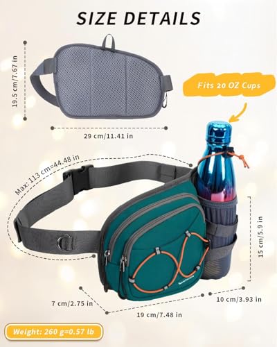 sportsnew Hydration Waist Pack with Water Bottle Holder, 2L Large Fanny Pack for Running Hiking Dog Walking, Water-Resistant Crossbody Waist Bag for Men Women, Patent Pending - style: Dark Green